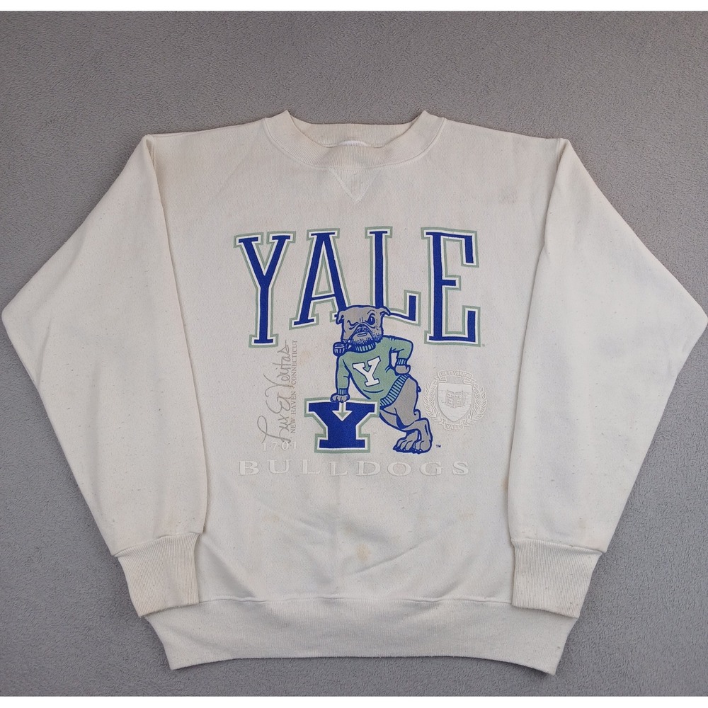 Vintage Yale Bulldogs Sweatshirt Men Medium White USA Made Ivy League Nutmeg